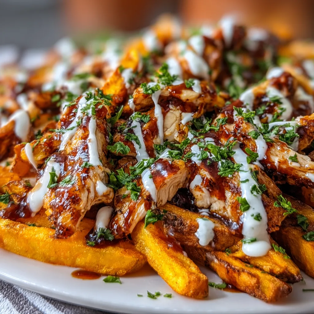 Loaded BBQ Chicken Sweet Fries | Deliciously Topped BBQ Fries Recipe