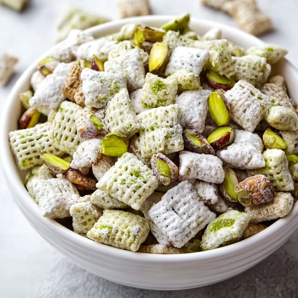 Delicious Pistachio Puppy Chow Snack Mix | Easy Homemade Treat