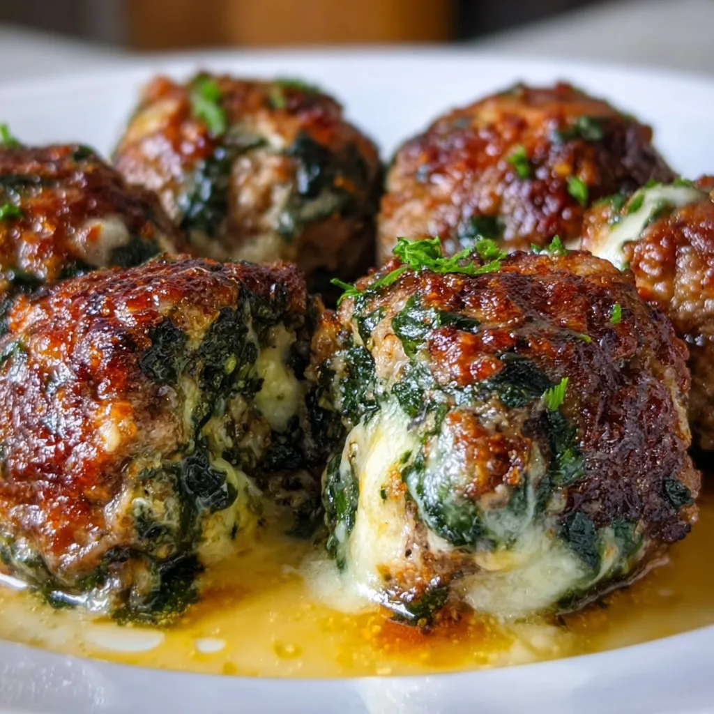 Delicious Spinach Garlic Meatballs Stuffed with Melty Mozzarella – Easy Recipe