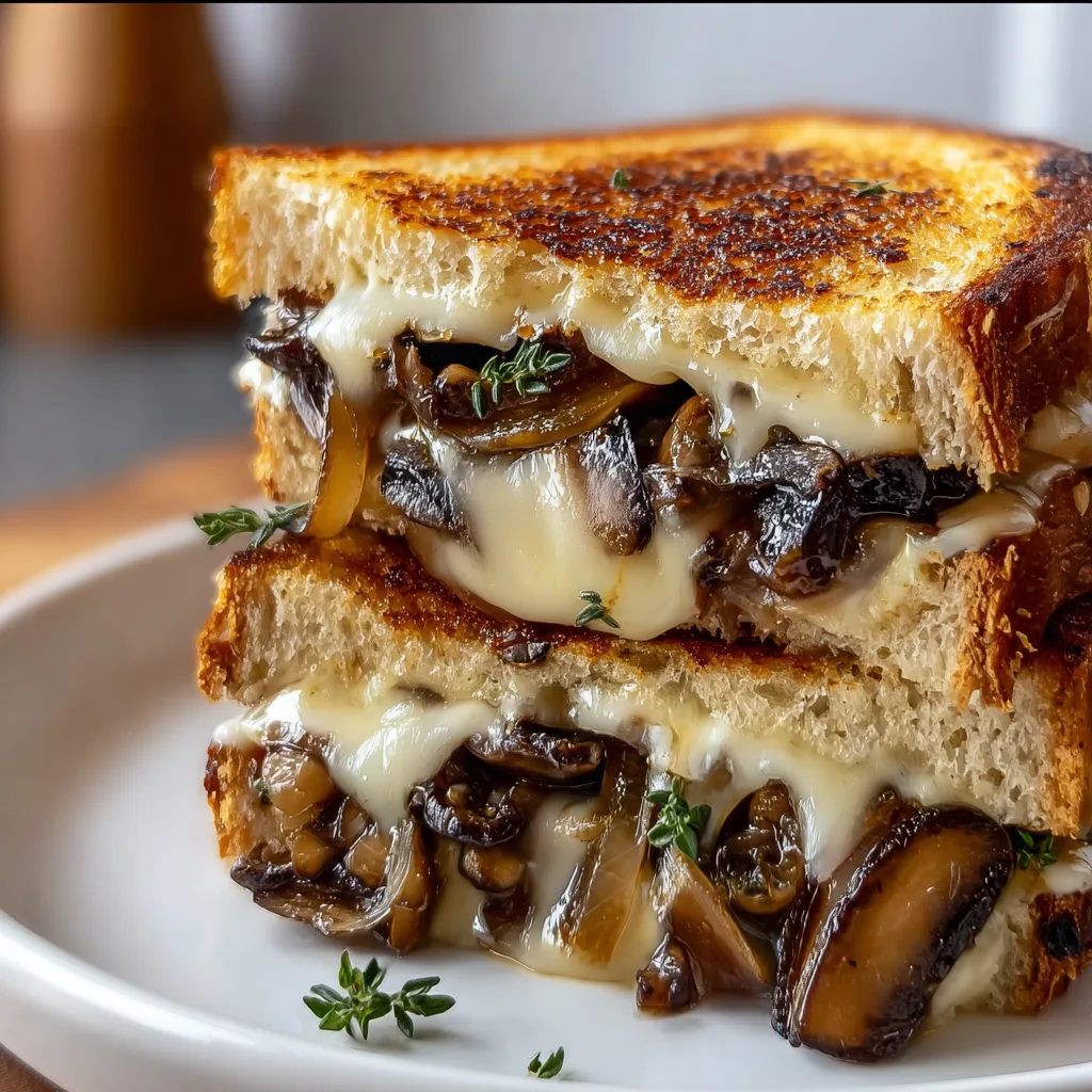 Gourmet Grilled Cheese with Gouda, Roasted Mushrooms, and Caramelized Onions | Delicious Recipe