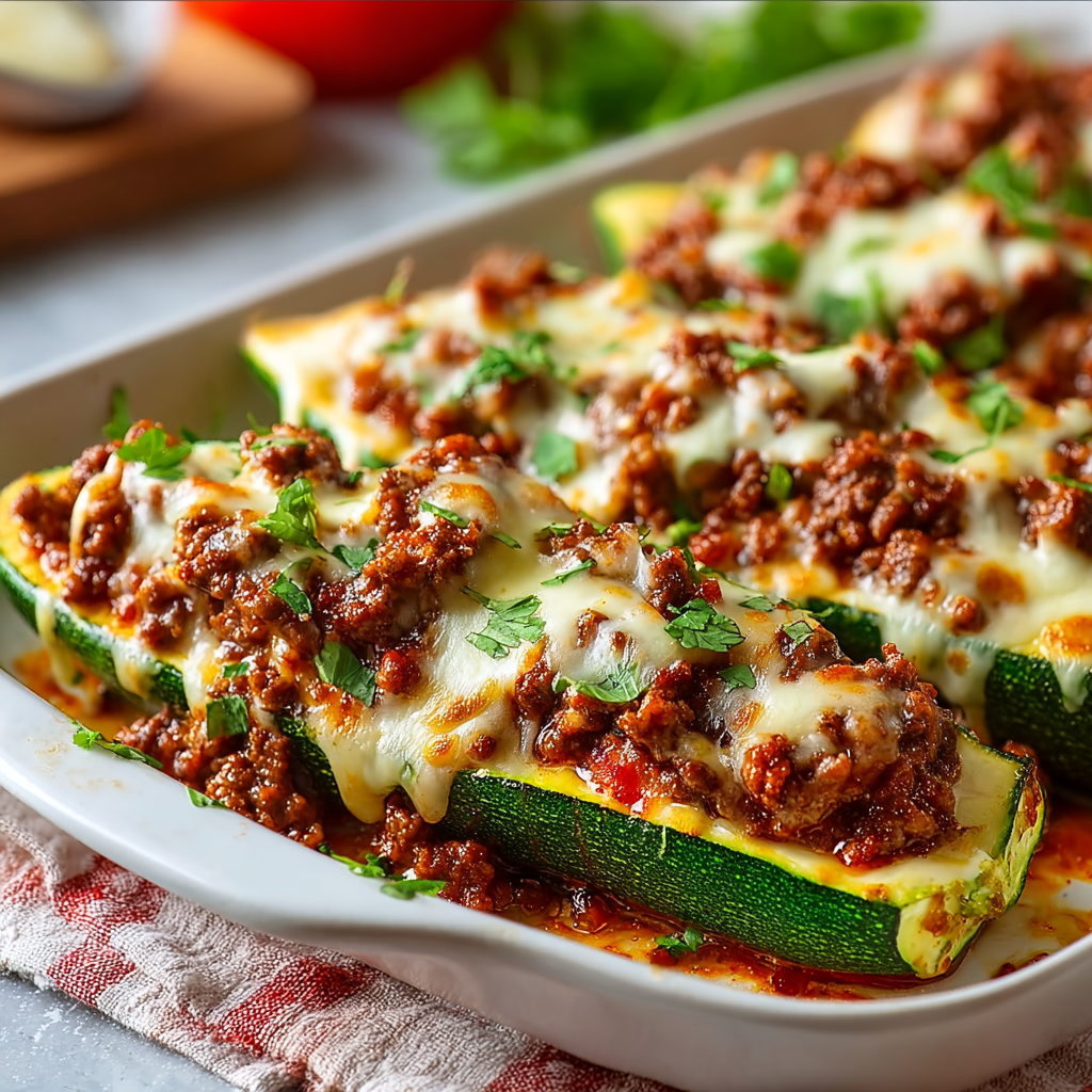 Delicious Stuffed Zucchini Boats with Savory Ground Beef Recipe