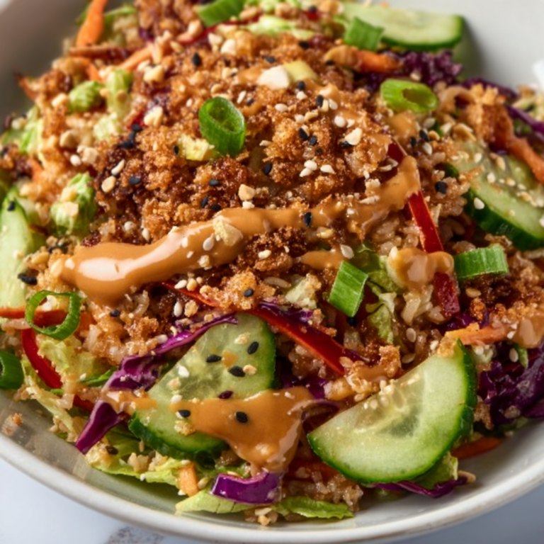 Crispy Rice Salad with Peanut Sesame Dressing | Crunchy &amp; Flavorful Recipe