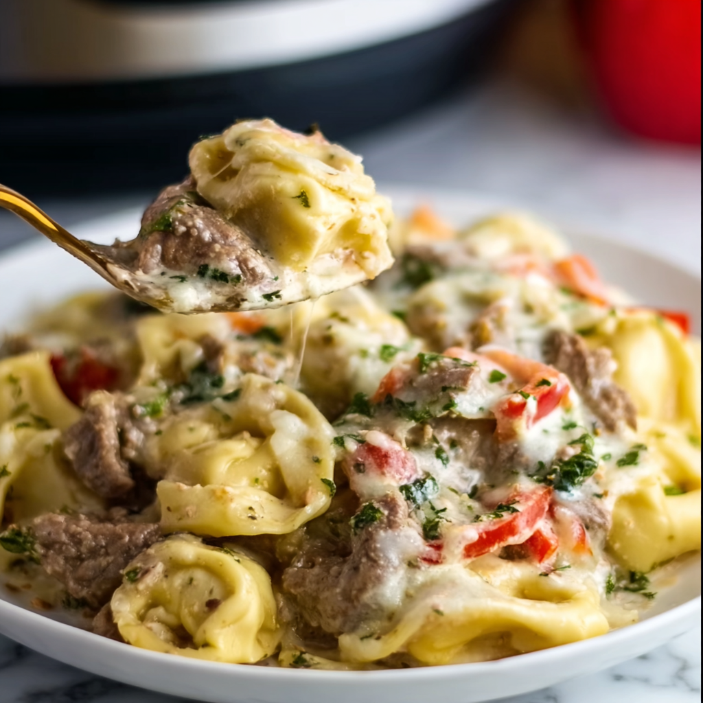 Easy Crock Pot Cheesesteak Tortellini Recipe – Slow Cooker Comfort Food