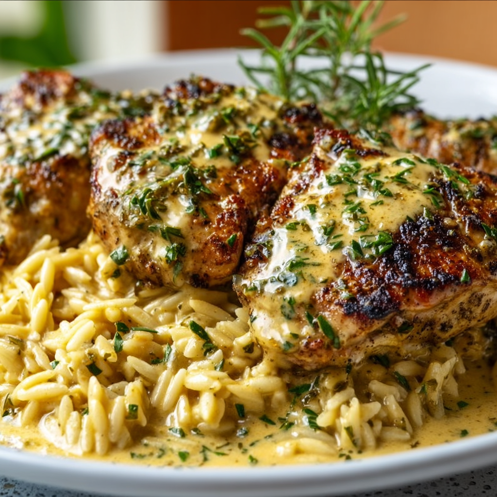 Crockpot Mustard Herb Chicken with Creamy Orzo Recipe | Easy Slow Cooker Dinner