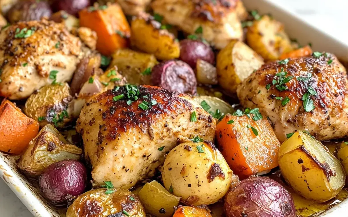 Sheet-Pan Miso Honey Garlic Chicken and Root Vegetables